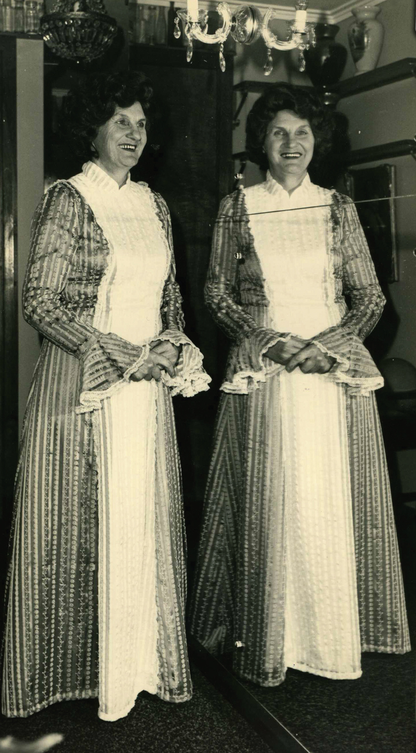 Photograph of Marjorie in her hand made wedding  dress  